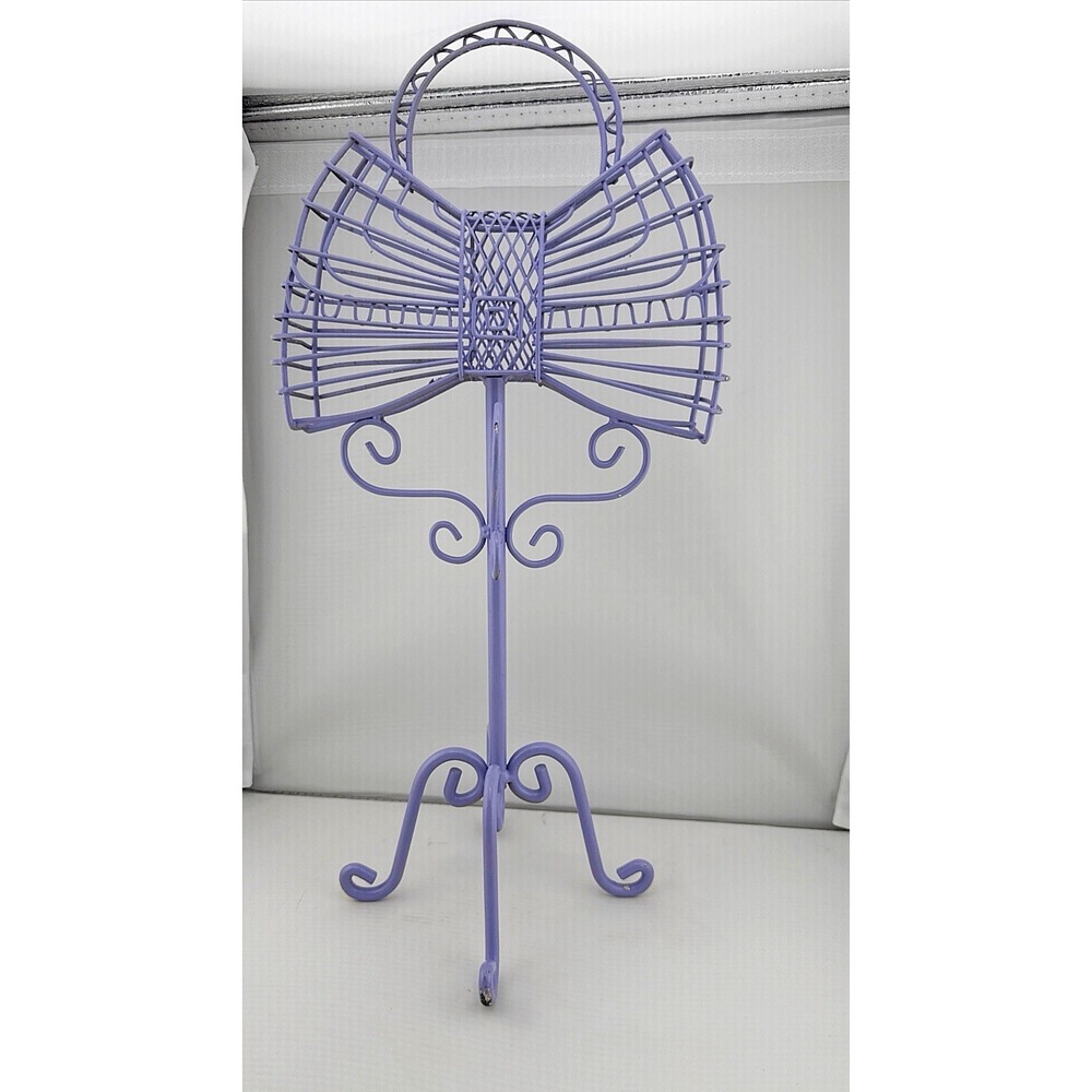 Vintage 1990 Metal Wire Purple Bow Shaped Jewelry Stand 15.5" Tall 7" Wide